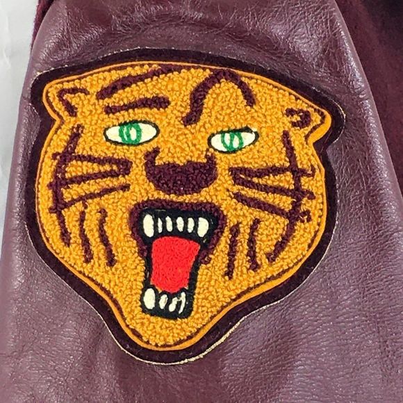 Vtg Varsity Jacket DeLong Maroon 1950s Wool Leather Sleeve Tiger Logo Sz M - Picture 8 of 13